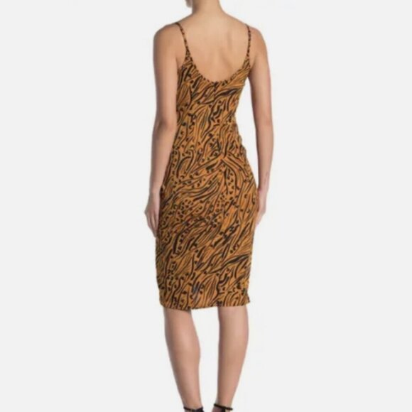 BCBGeneration Women's Tiger Print Pleated Sheath Party Dress Bronze Gold - Picture 2 of 9